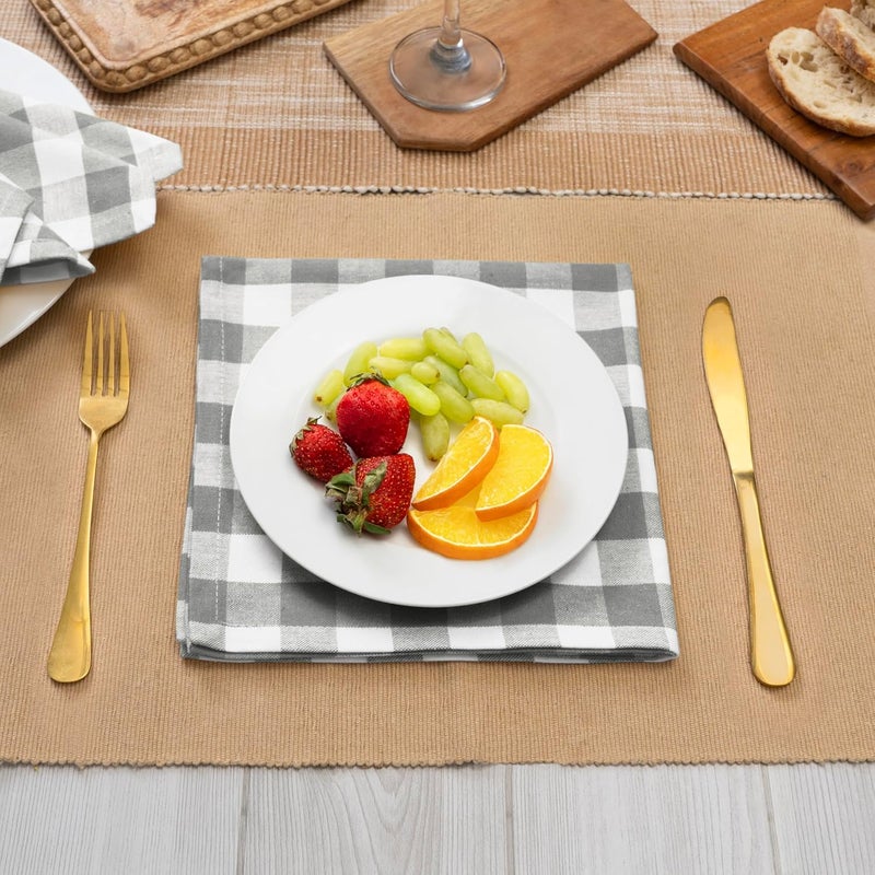 Blue Needles Gingham Buffalo Plaid Cloth Napkins 100% Cotton Set of 12 Dinner Table Napkins 18x18 inch Soft, Reusable, Washable Perfect for Wedding Parties & Everyday Use - Ash Grey & White - Image 3